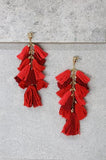 Cherry Red Layered Tassel Earrings