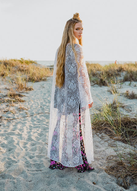 Boho Embroidered Poncho with sleeves (Cream)